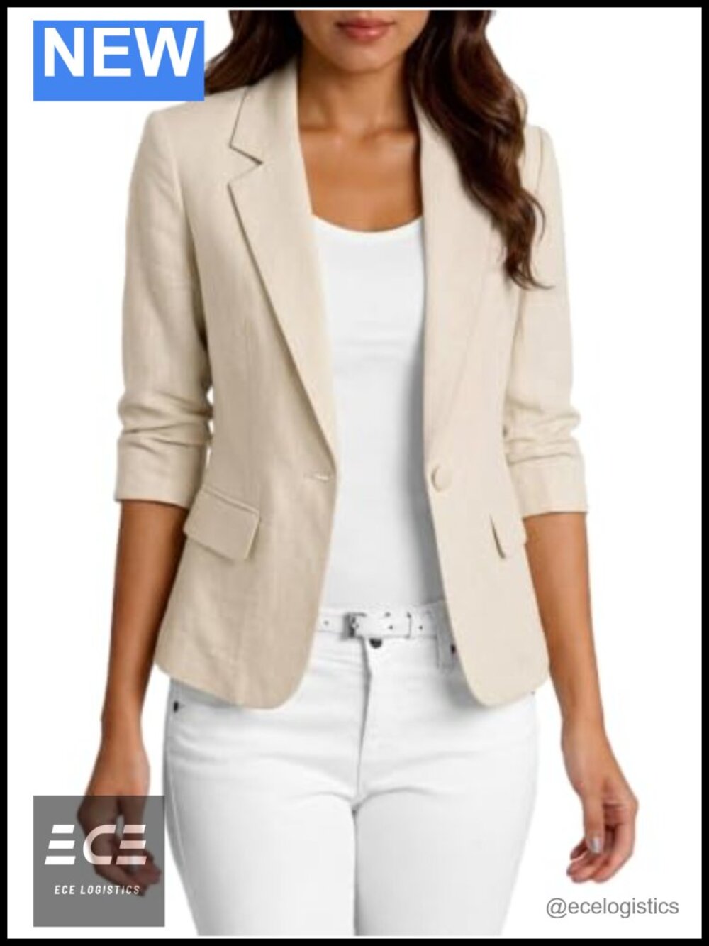Linen 3/4 Sleeve Blazer Slim Fit Lightweight Tailored Jacket